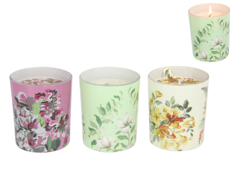 Glass Enamel Candle with Floral Palm Print