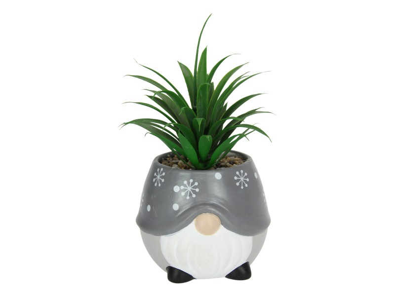 Grey Gnome Pot with Succulent
