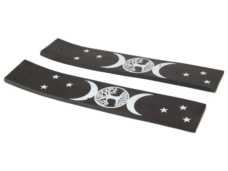 Black and White Incense Holder with Tree of Life Triple Moon Design