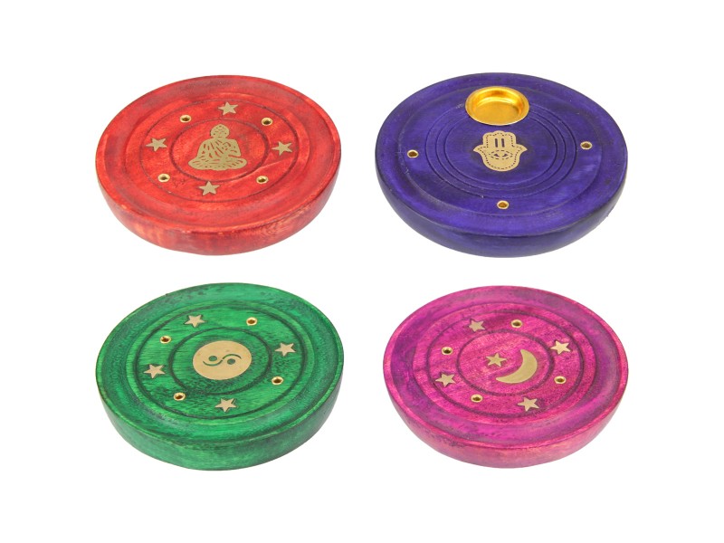 Purple/Pink/Green/Red Round Cone/Incense Burner with Mystic Designs