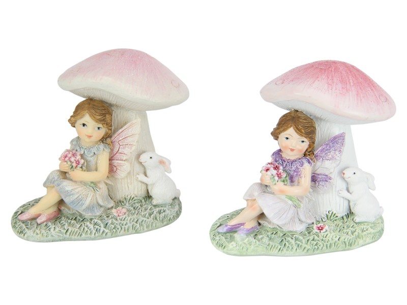 Fairy with Rabbit Sitting Under Mushroom
