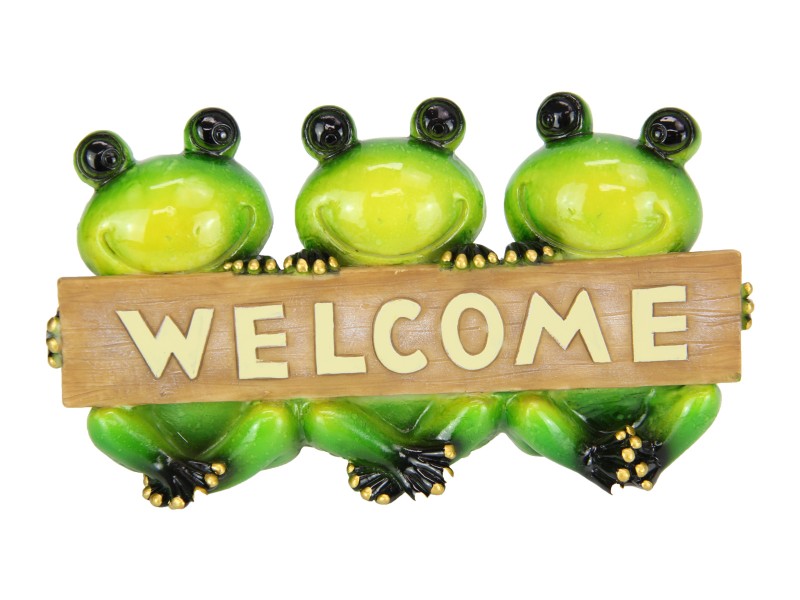 Triple Marble Frogs Holding Welcome Sign