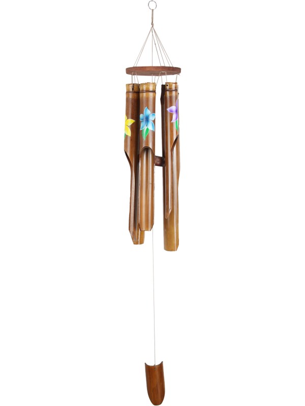5 Tube Natural Bamboo Wind Chime with Floral Decal