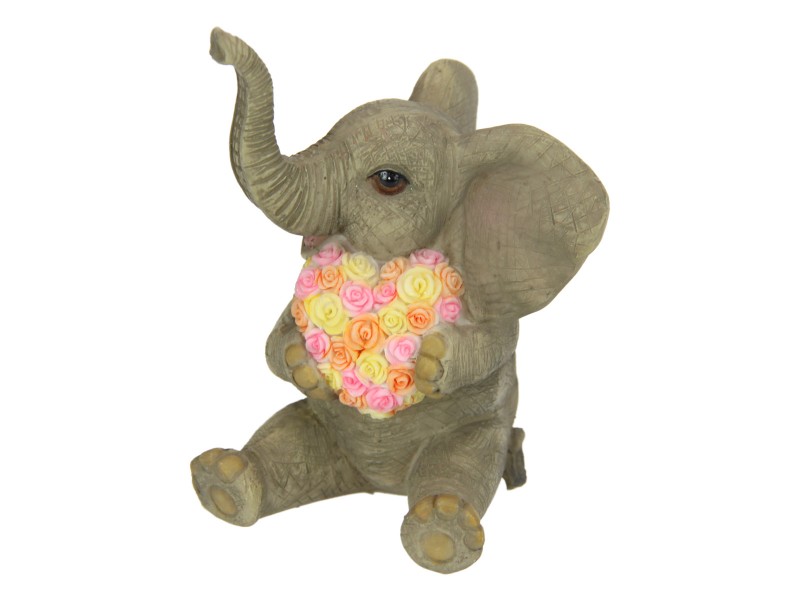 ute Sitting Elephant Holding Colourful Floral Heart