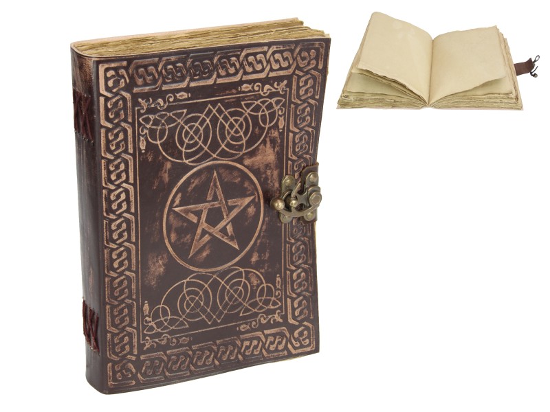 Antique Paper Leather Journal/Spell Book with Pentagram Design