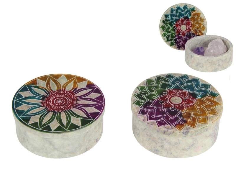 Round Mandala Soapstone Trinket Box
