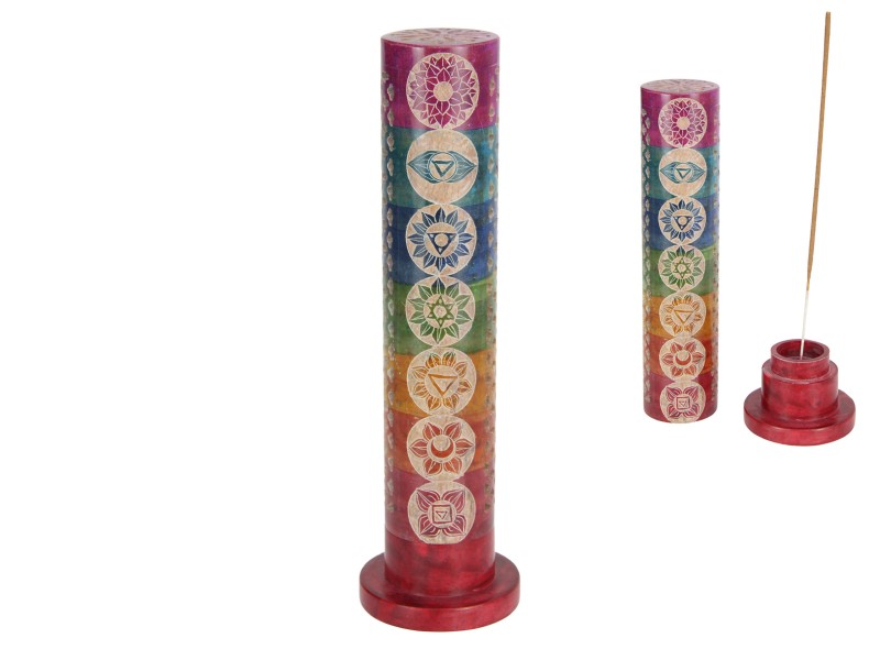Soapstone 7 Chakra Round Tower Incense Holder