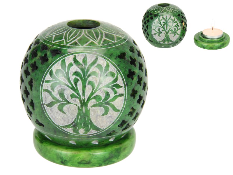 Soapstone Green Tealight Burner with Tree of Life Design