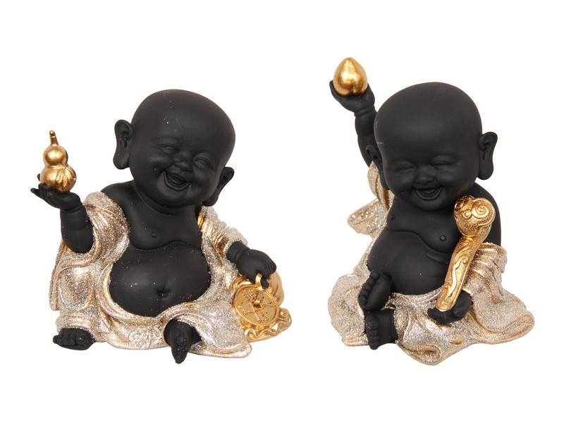 Black/Gold Happy Buddha Monks