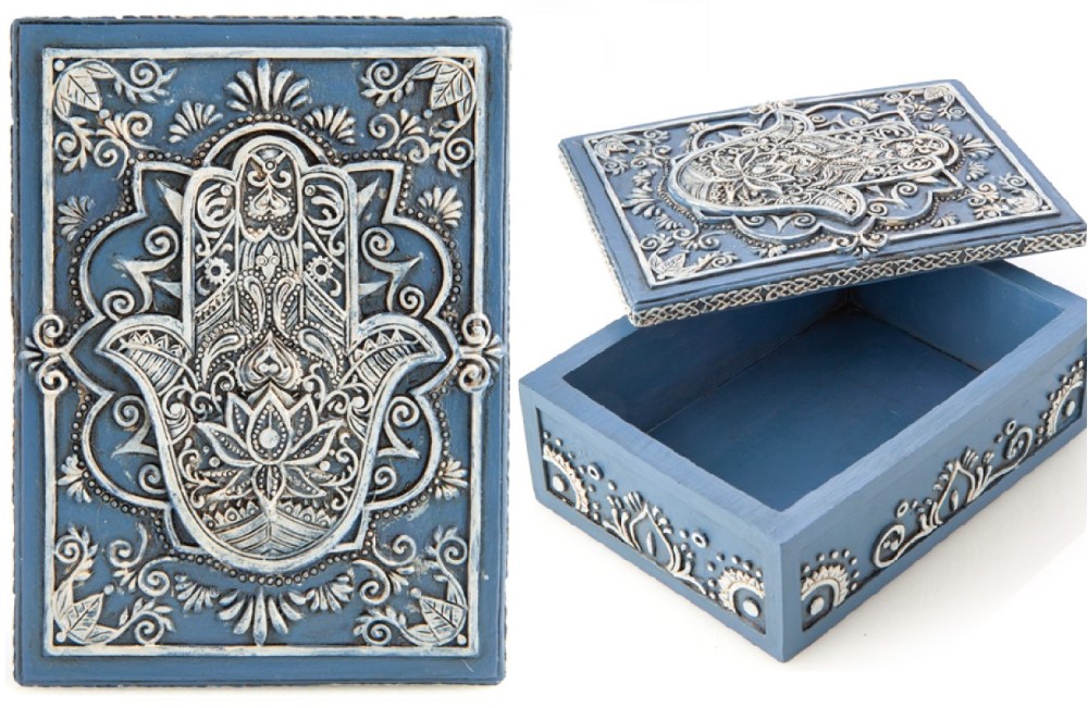 Antique Blue Hamsa Hand Tarot Box
