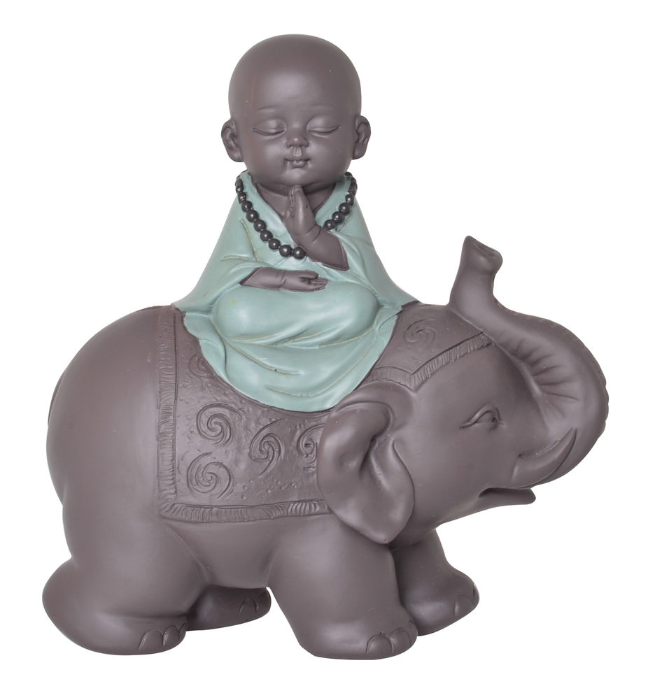Buddha in Turquoise Robe on Elephant (Large)