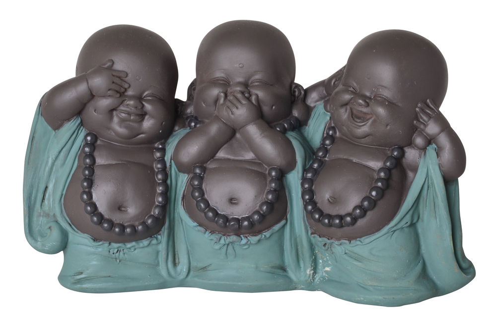 Happy Wise Buddha Trio in Turquoise Robe