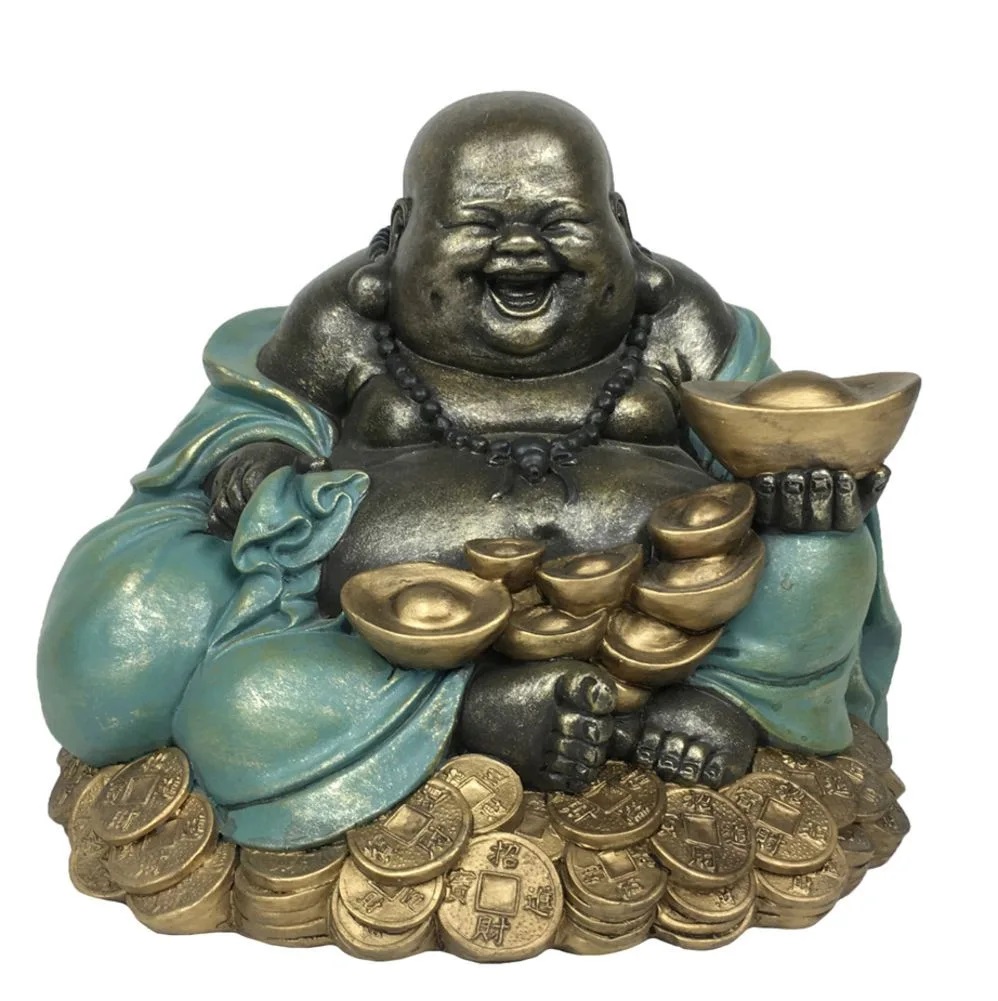 Happy Prosperity Buddha Sitting in Turquoise Robe