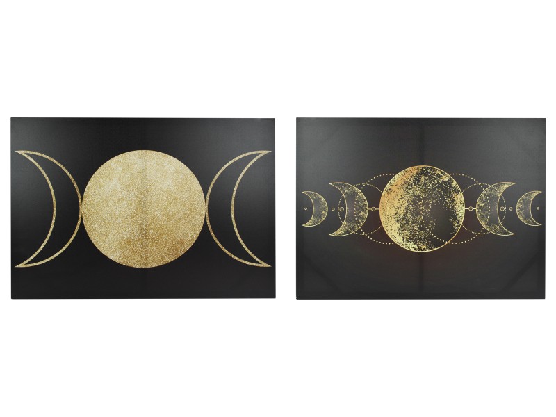 Gold Triple Moon Design Black Canvas Print (Large)
