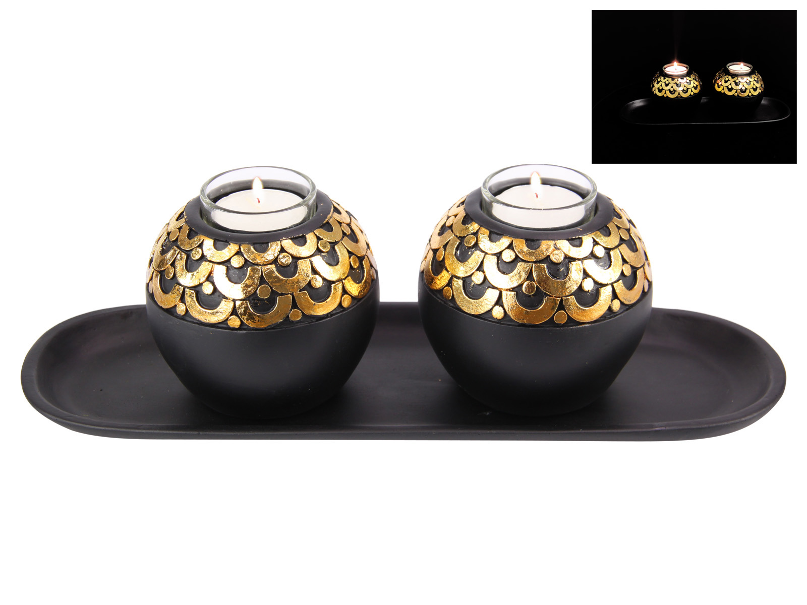 Black & Gold Twin Candle Holder Gift Set