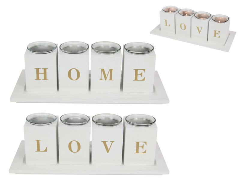 "HOME"/"LOVE" White Four Candle Holder Gift Set
