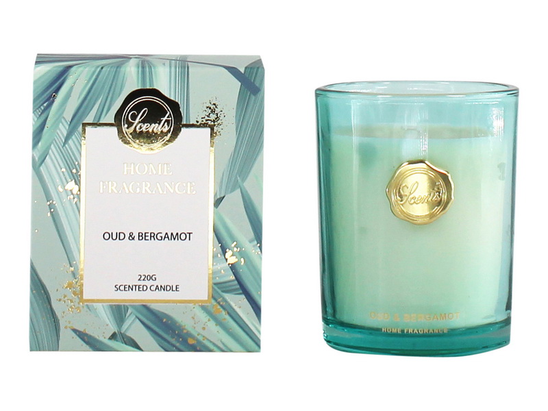 Home Fragrance Oud & Bergamot Scented Glass Candle (220gm)