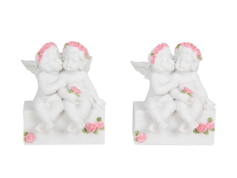 Cherub Lovers on Base with Pink Roses