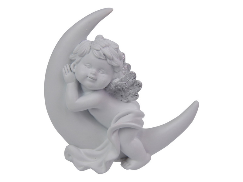 Cherub with Silver Wings on Moon
