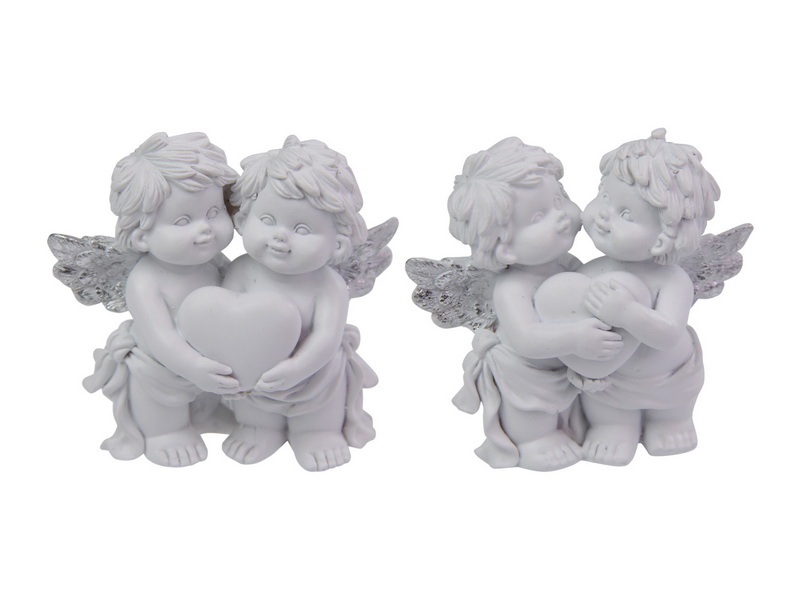 Cherub Twins with Silver Wings & Heart