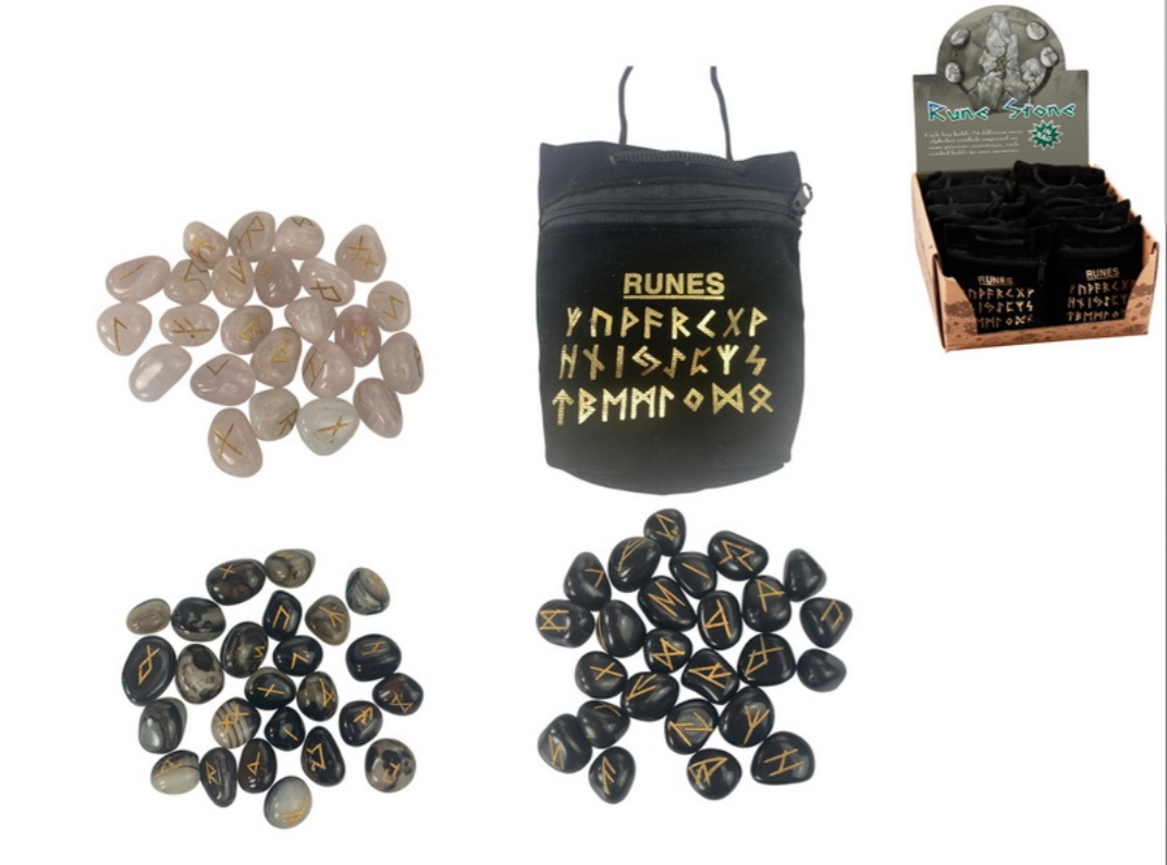 Gemstone Rune Stones in Velvet Bag