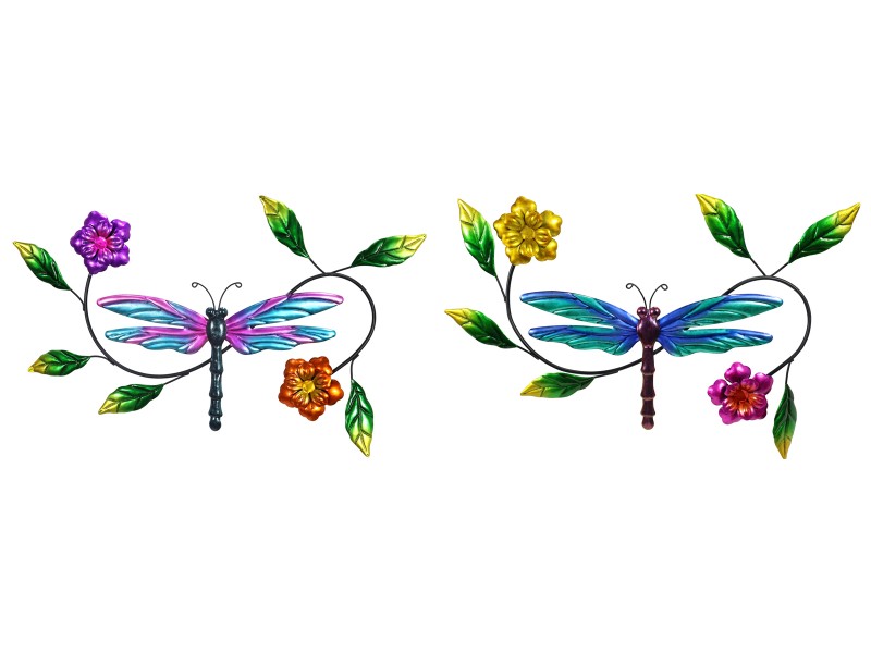 Metal Floral Leaf Pattern Dragonfly Wall Plaque (Large)