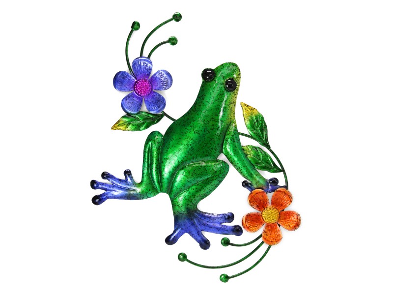 Metal Green Frog & Flowers Wall Plaque (Large)