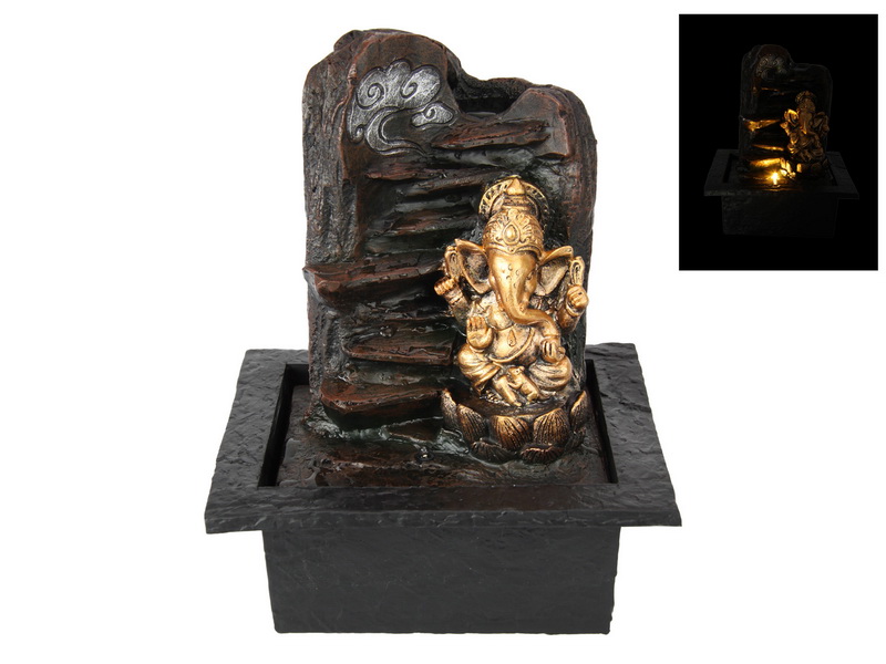 Ganesh Waterfall Fountain with Light (Gold)