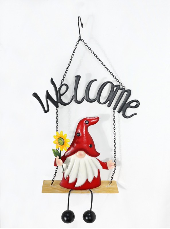 Metal Gnome on "Welcome" Seat Hanger/Wall Art (Large)