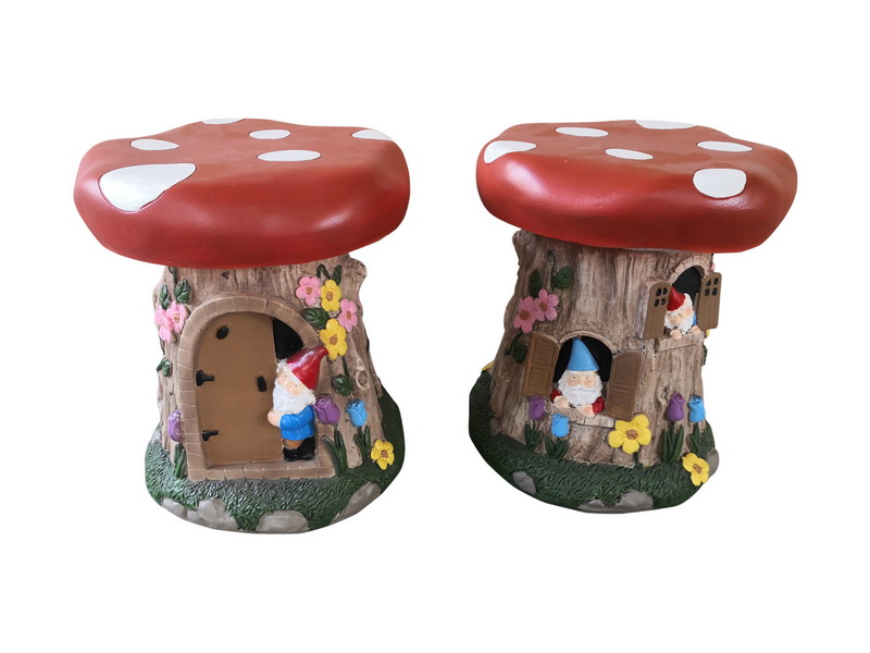 Red Mushroom Gnome House Garden Stool (Large)