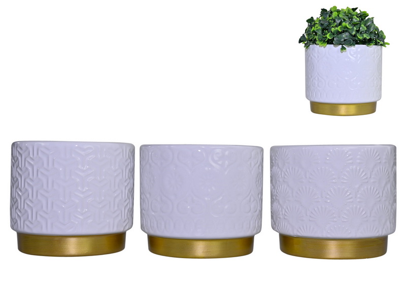 Ceramic White Pot with Gold Trim