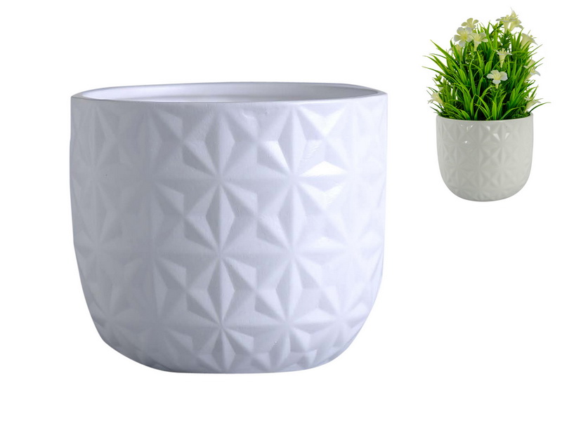 Ceramic White Pot with Lattice Pattern