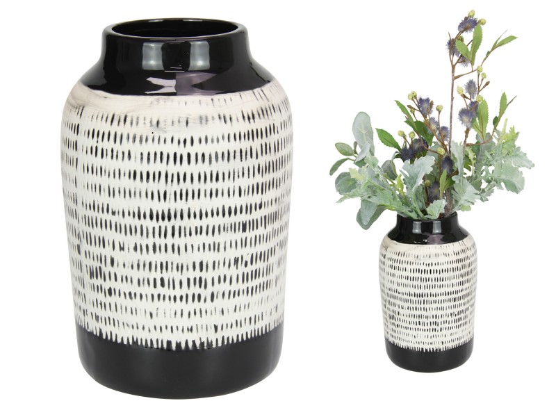 Black Vase with White Decor Pattern