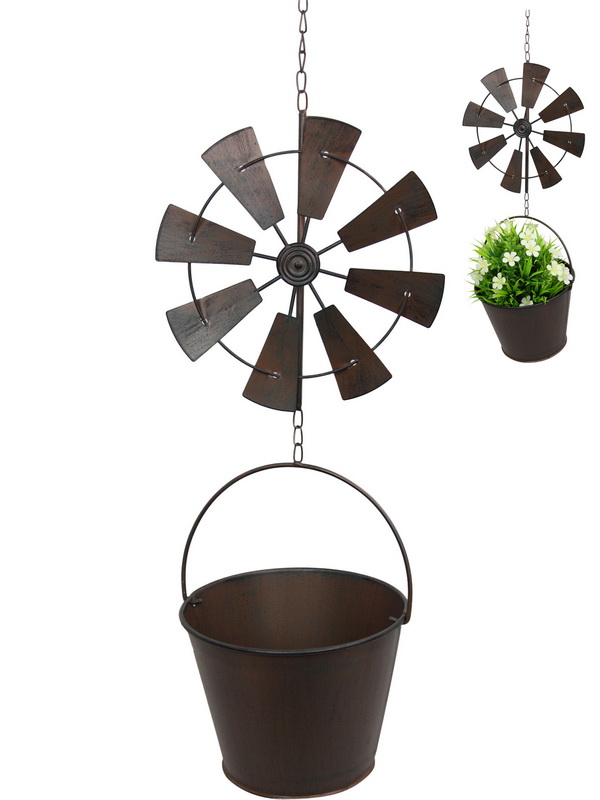 Metal Rustic Windmill with Pot (Hanging)