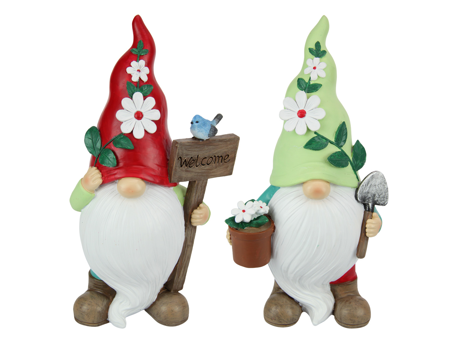 Floral Garden Gnome with Welcome Sign/Shovel