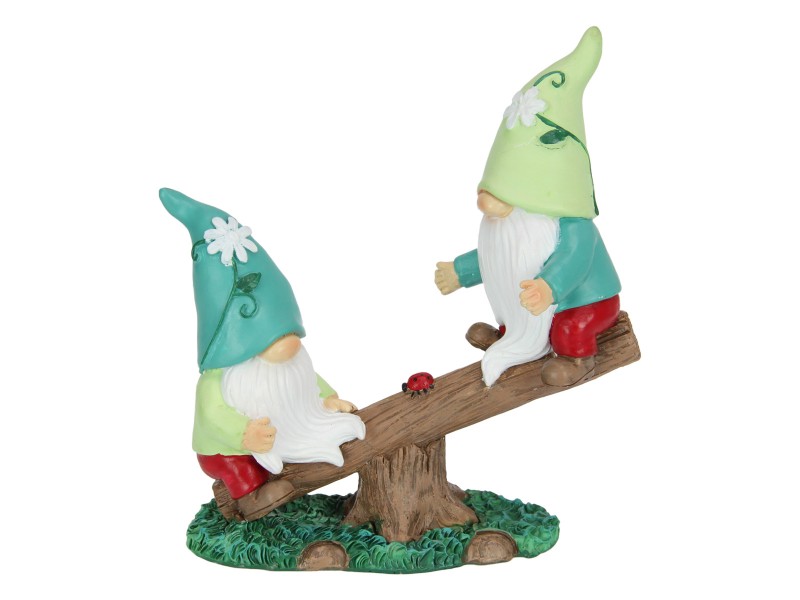 Floral Garden Gnomes on Log See-Saw