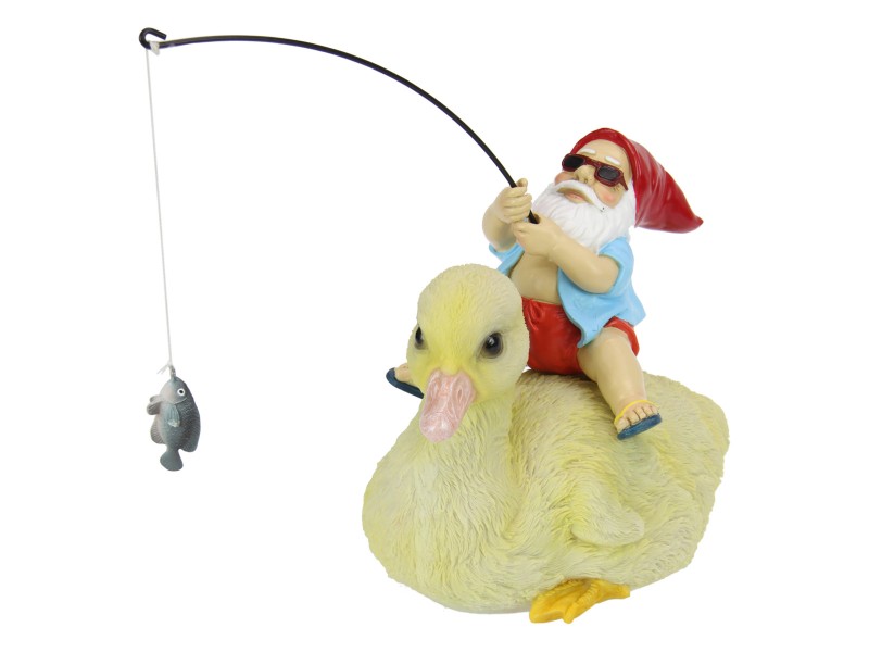 Fishing Gnome Riding Huge Duck