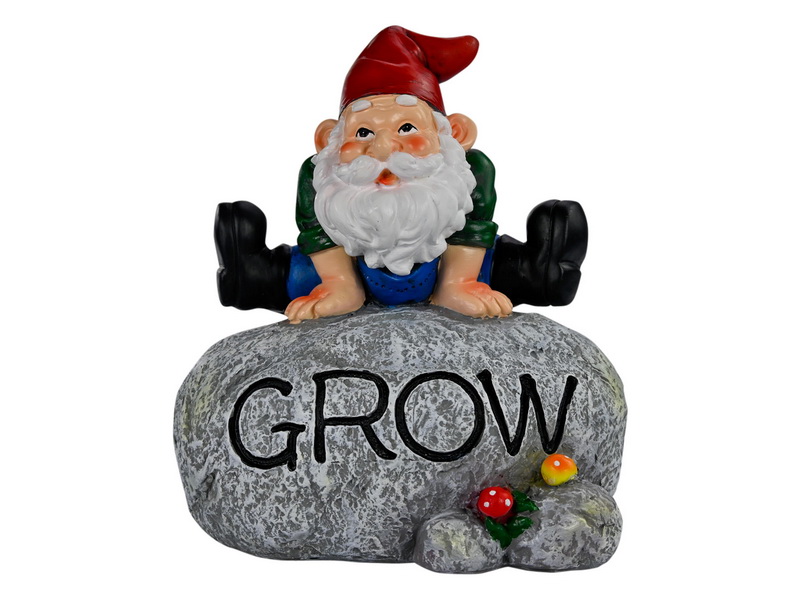 Gnome on Garden Rock with "Grow" Wording