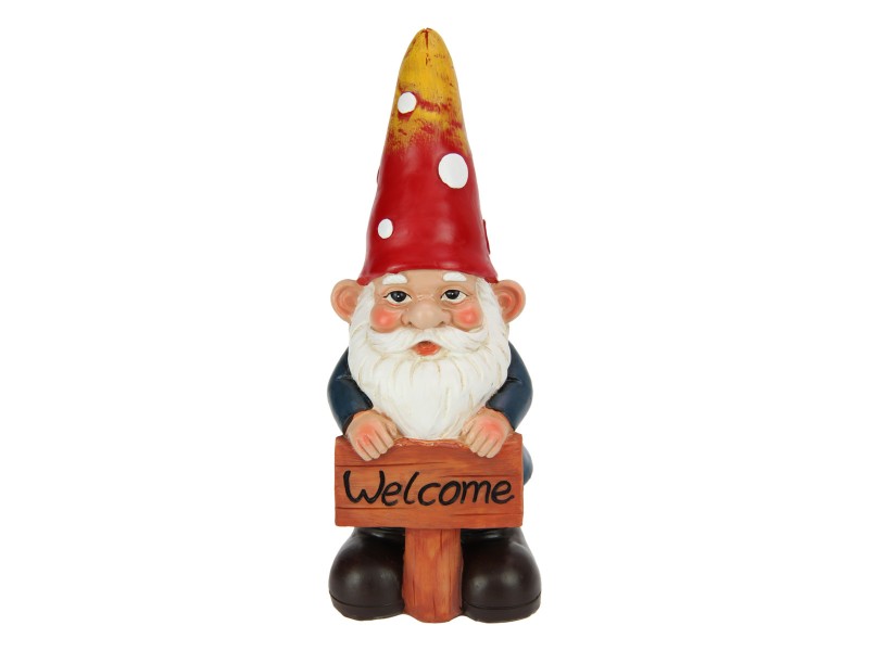 Garden Gnome with "Welcome" Sign