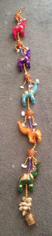 Five Hanging Elephants/Shells on Rope (Velvet)