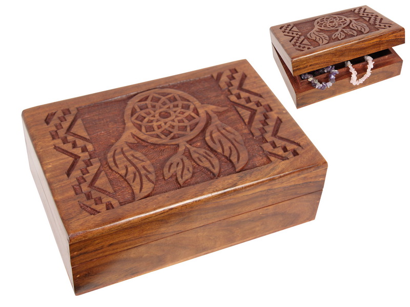 Carved Dream Catcher Wood Box