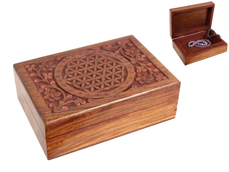 Carved Flower of Life Wood Box