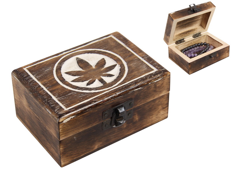 Hemp Leaf Carved Wood Box