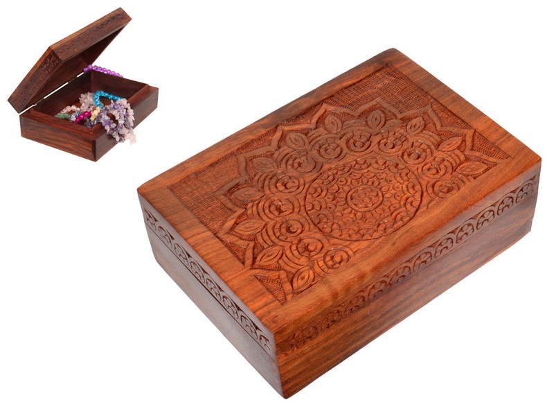 Carved Mandala Flower Wooden Box