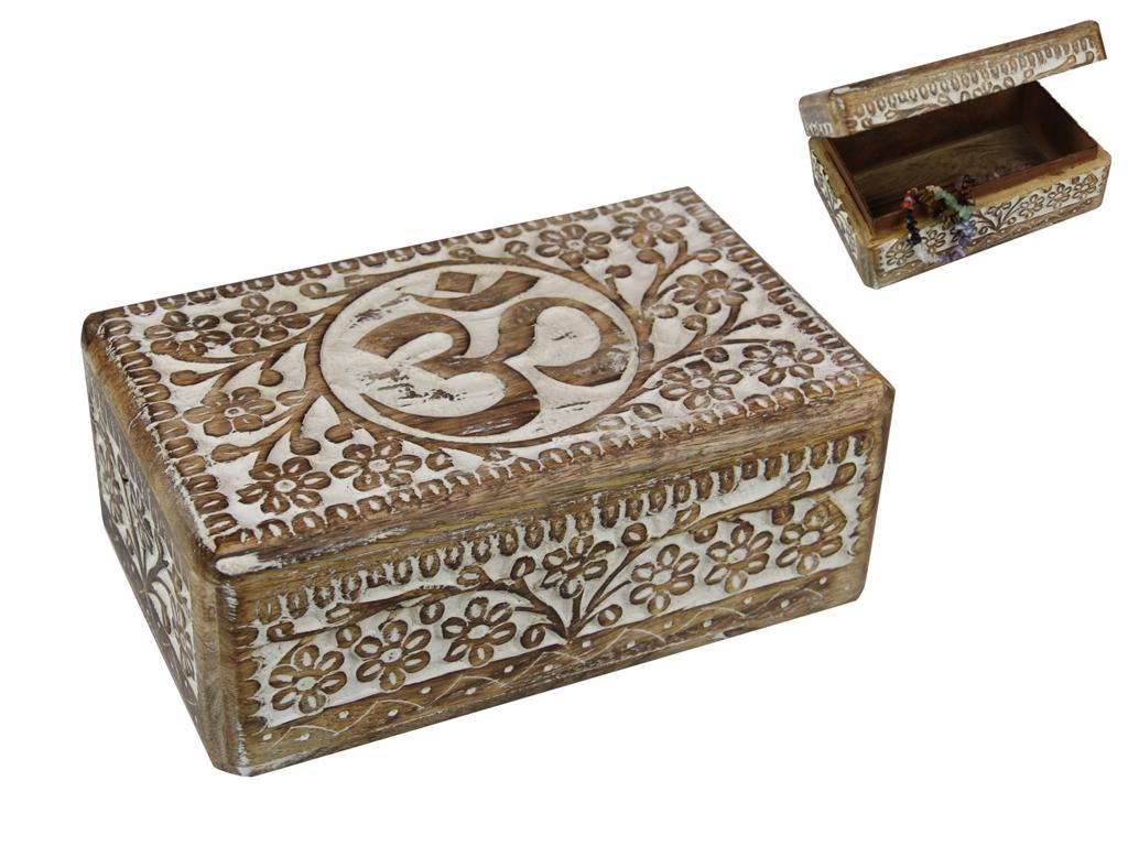 Carved Ohm Symbol BoHo Wood Box