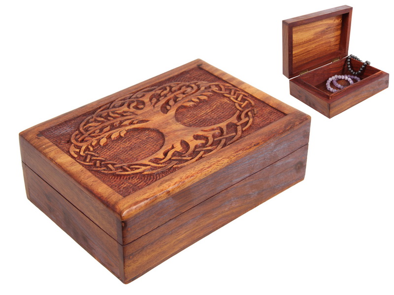 Carved Tree of Life Wood Box
