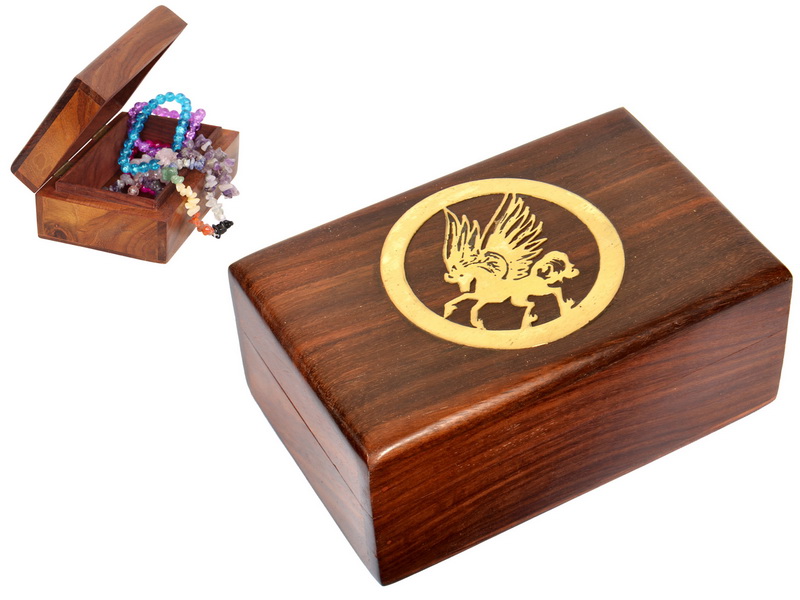 Brass Inlay Unicorn Wooden Box