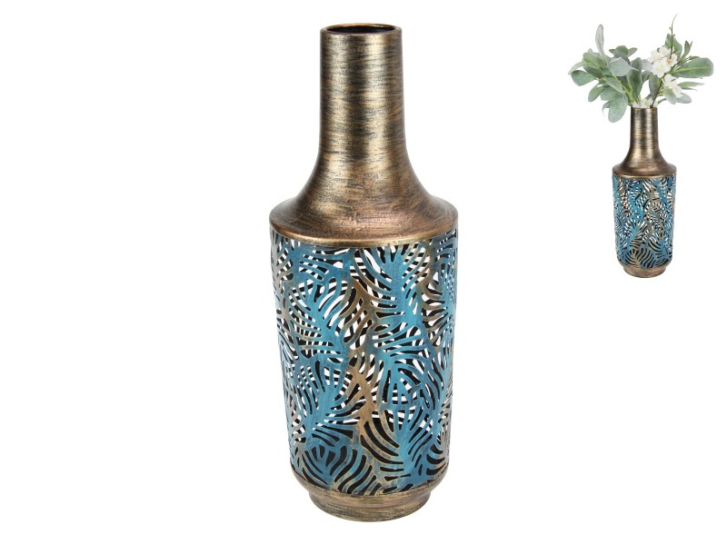 Metal Blue & Gold Design Vase