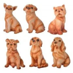 CARVED SITTING DOGS (6)