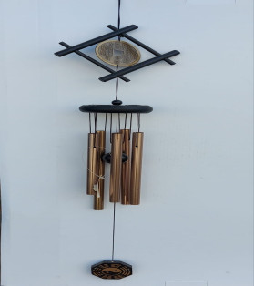 Chinese Coin Wind Chime In Wood Diamond